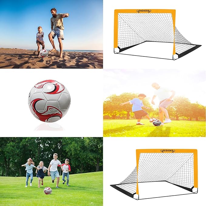 Kids Soccer Goals 2 of 4' x 3' Pop Up Soccer Goal Training Equipment, Portable Toddler Soccer Net with Soccer Ball, Soccer Set for Backyard, Perfect Youth Sports,Games,Play
