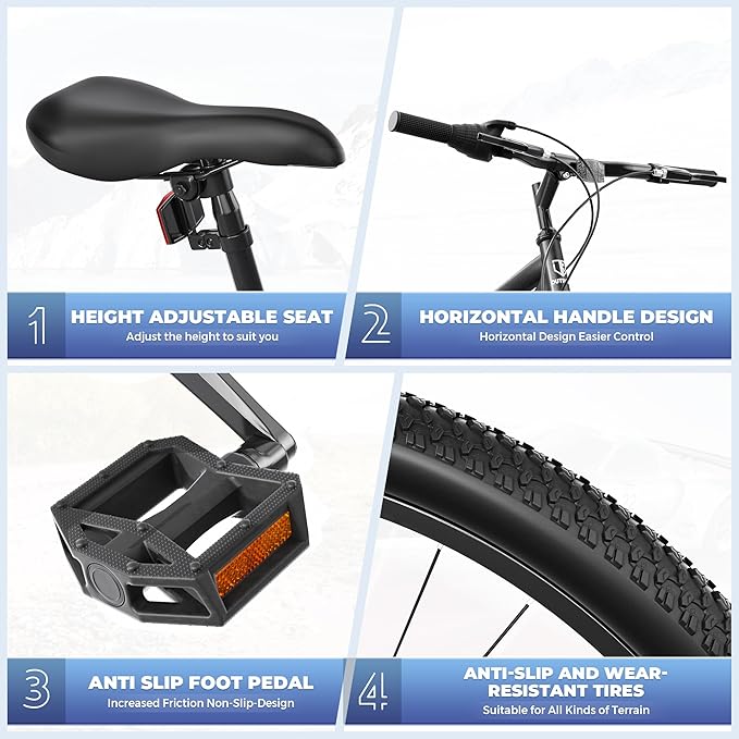26 inch Mountain Bike with Lightweight Cycling Bicycles, Dual Disc/V Brake,Metal Frame Bicycle for Men and Women, Adult