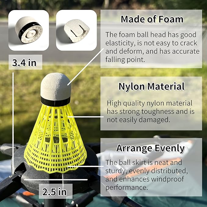 12 Packs Nylon Badminton Shuttlecocks Birdies Nylon Feather Shuttlecocks Badminton Birdies Great Stability ＆ Durability Indoor Outdoor Sports Hight Speed Training