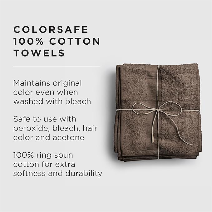 Fromm ColorSafe 100% Cotton Bleach Proof Salon Hair Towels, for Hairstylists, Barbers, Spa, Gym, Absorbent and Stain-Resistant Brown Towels for Drying Long, Curly, or Wavy Hair, 16" x 29", 6 Pack