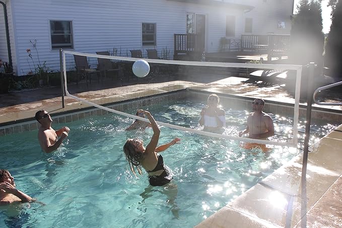 Global Pool Products X2 Basketball and Volleyball Pool Game - Set Includes 20' Net & Ball Stainless Steel Polished - No Anchor GPP-X2VB20-SS