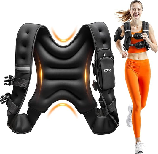 Renoj Weighted Vest for Women Men:10lb/12lb/16lb Weight Training Vest for Workout, Running, Walking, Exercise, Fitness, Weight Loss, Weight Lifting - With Reflective Strips and Storage Pocket