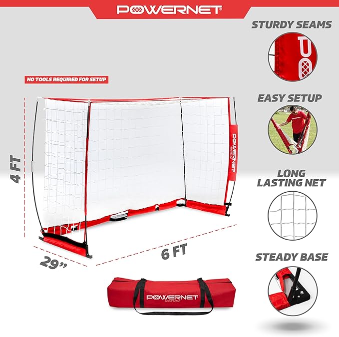 PowerNet Soccer Goal for Backyard, 6x4 / 8x4 FT Portable Soccer Net, Sports & Outdoors Training Equipment, 1 Goal & Zipper Storage Bag