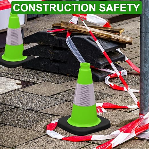 OrangeStar 12" Traffic Cones 6-Pack, Green Safety Cones with Reflective Collar & Heavy Duty Base for Driving Practice, Parking Lots, Roadwork, Construction, Indoor & Outdoor Use