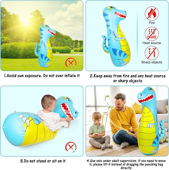 Punching Bag for Kids 47" Inflatable Dinosaur Bop Bag with Thicker Material Instant Bounce Back with Boxing Gloves Karate Kickboxing Taekwondo Kids Gift for Age 3-9 Girls & Boys