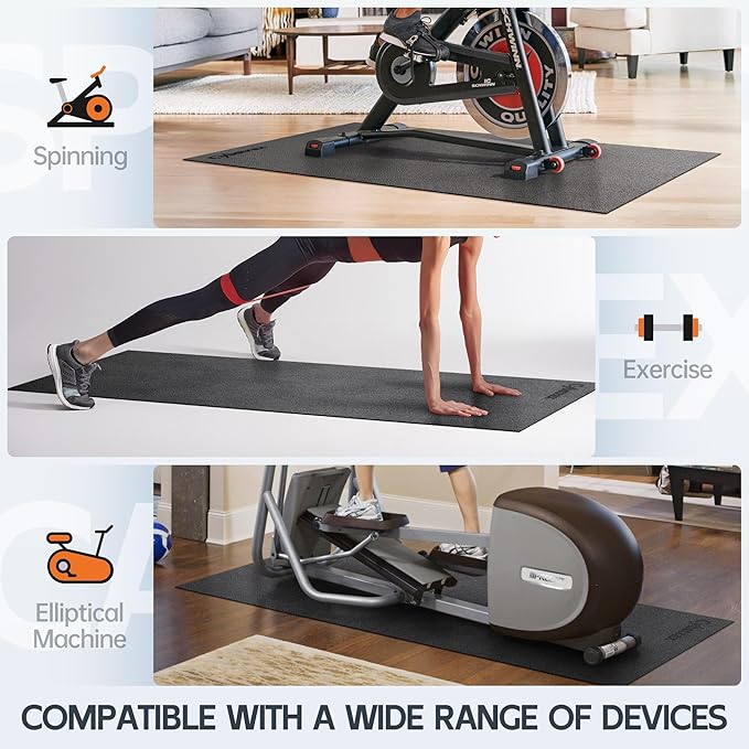 Treadmill Mat, Bike Trainer Mat for Stationary Spin Bike, 72" x 30" Non Slip Exercise Equipment Mat for Bike, Treadmill, Elliptical, Yoga - Workout Floor Protector for Carpet Or Hardwood