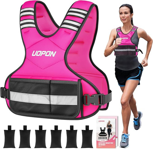 Adjustable Weighted Vest for Women, 6-12 Lbs Rucking Vest with 6 Ironsand Weights, Great Weighted Vest with Plus Pockets & Reflective Strips for Running, Walking, Workout and Strength Training