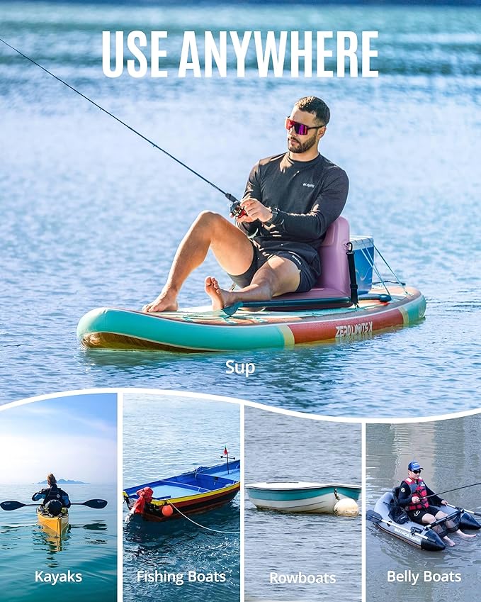ZLX Paddle Board Seat with Back Support, Portable Kayak Seat, Air Pump Included, Universal Inflatable Seat for Adults, Foldable Ergonomic Design, Easy Fix for Outdoor Fishing/Kayaking/Camping