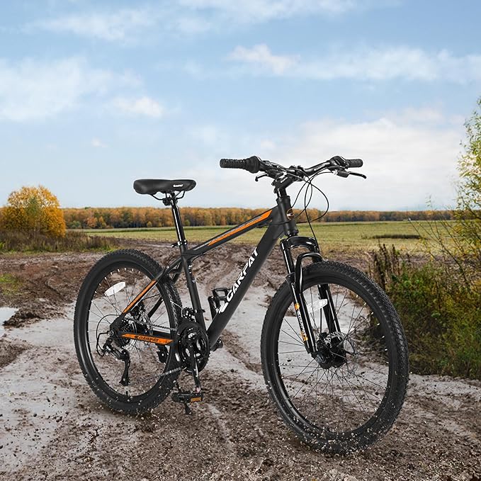 26 Inch Mountain Bike 21 Speeds with Mechanical Disc Brakes, High-Carbon Steel Frame, Suspension MTB Bikes Mountain Bicycle (Black+ Blue)