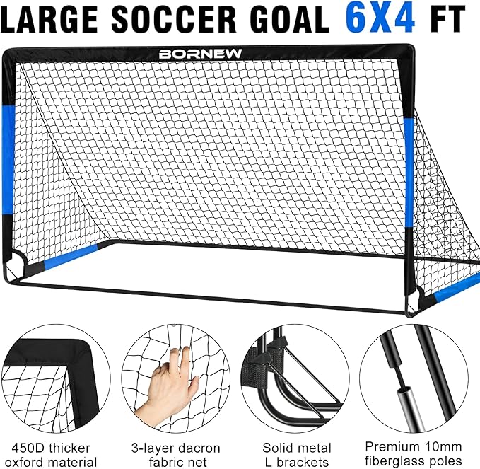 Kids Soccer Goal for Backyard Set - 2 Set of 7X5 / 6X4 ft Toddler Soccer Nets Training Equipment, Soccer Ball, Pop Up Portable Soccer Set for Kids and Youth Games and Training Goals Ages 3-16 Gift