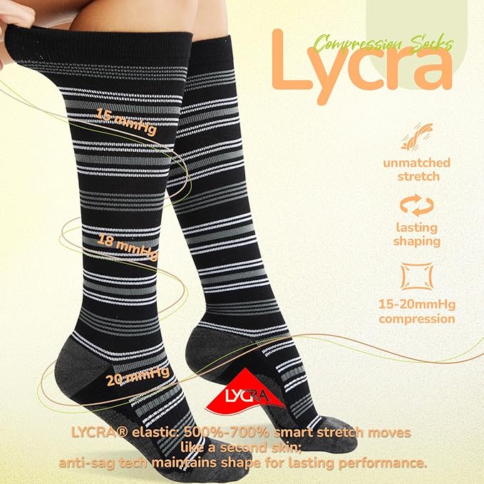 Merino Wool Compression Socks for Women Men, 15-20 mmHg, Soft & Breathable for Travel, Running, Pregnancy