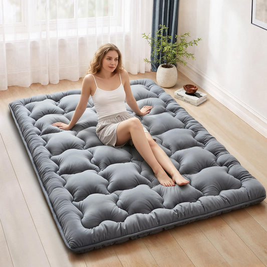 FARINA Japanese Futon Mattress Floor Mattress, 3.5" Thicken Twin Size Shredded Memory Foam Roll Up Foldable Tatami Mat, Portable Sleeping Pad for Living Room Guest Room (Grey, Twin)