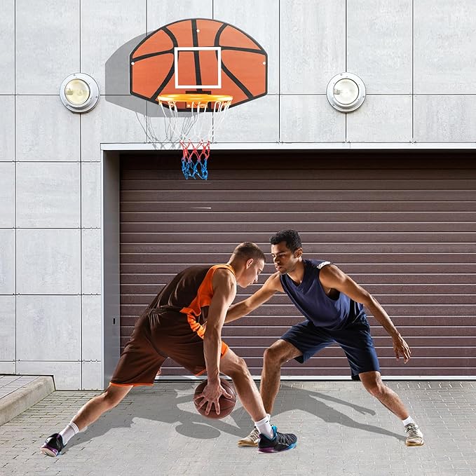 Goplus Wall Mount Basketball Hoop, 26" x 17.5" Indoor Outdoor Basketball Games w/Large Shatter-Proof Backboard, Anti-Tear Net, Door Wall Mounted Basketball Playset for Backyard Family Kids Adults