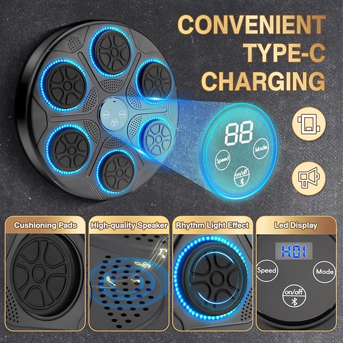 Music Boxing Machine, Smart Boxing Wall Mount Machine with Gloves, 9 Modes and 9 Speeds, Boxing Workout Equipment Target for Home, Office, Gym (Upgrade)