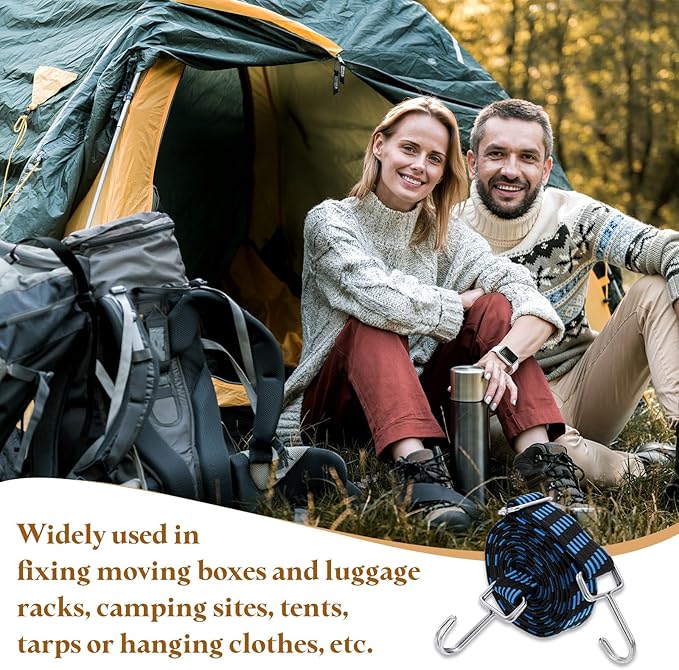 uxcell 6Pcs Adjustable Bungee Cords with Hooks, 79 Inch Flat Heavy Duty Elasticity Straps Rubber Bungee Cords with Buckle for Outdoor, Camping, Tarp, Bike Rack, Luggage, Black Blue