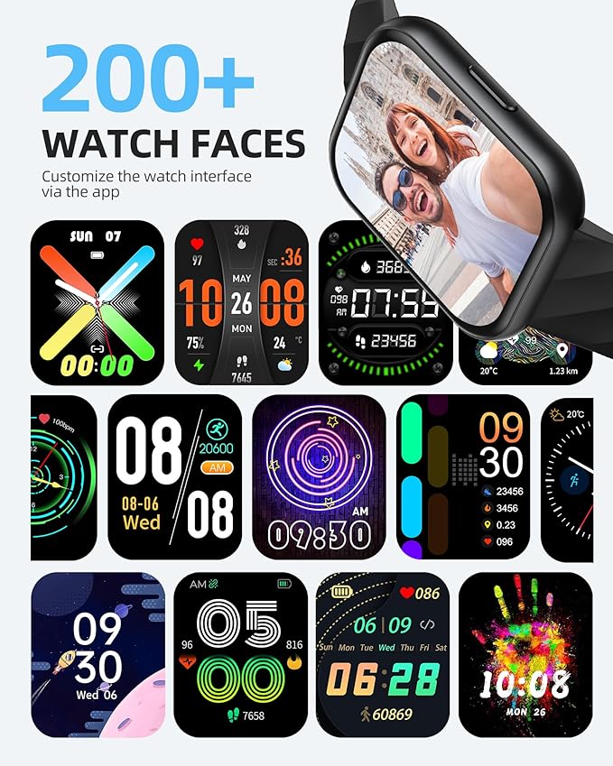 Parsonver Smart Watch, 5ATM Waterproof Watch for Swimming, Fitness Activity Tracker with 110+ Sports Modes, Heart Rate/Sleep/SpO2/Calories Monitor, Pedometer, Fitness Watch for Android & iPhone, Black