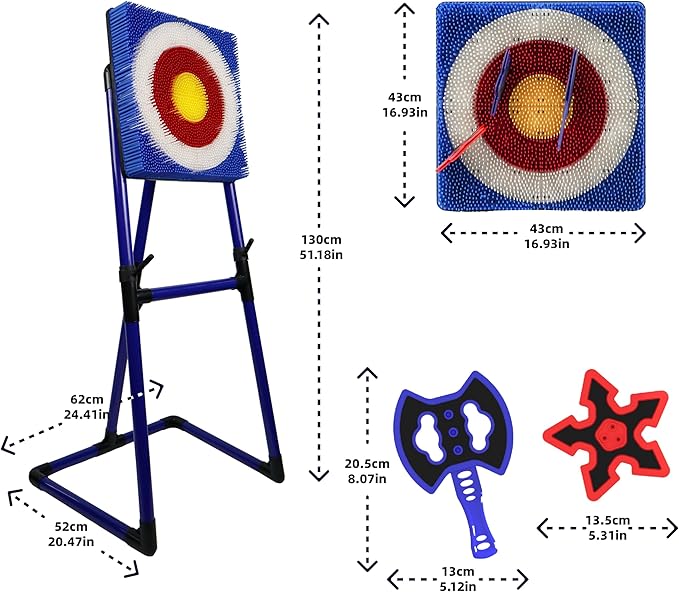 Family Axe Throwing Game for Backyard Fun | Safe Bristle Target Set with 4 Axes & 4 Darts for Kids & Adults | Lightweight & Portable for Carnival, Camping, Party and Indoor/Outdoor Games