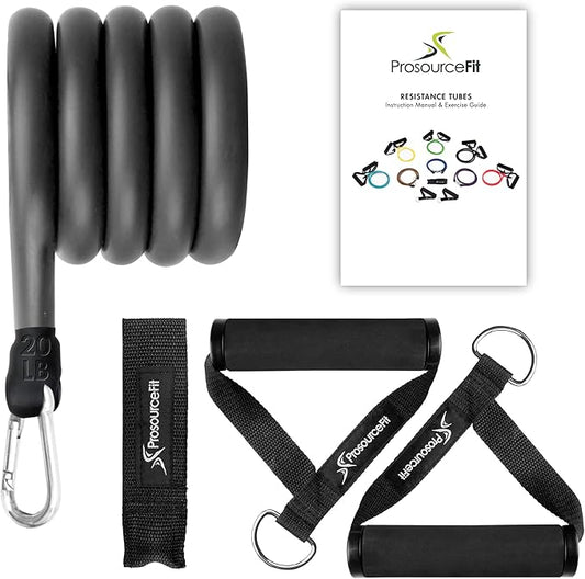 ProsourceFit Single Stackable Resistance Bands with Door Anchor and Exercise Guide, 8-12 LB, Heavy Duty Fitness Tube for Full-Body Exercises and Home Workouts