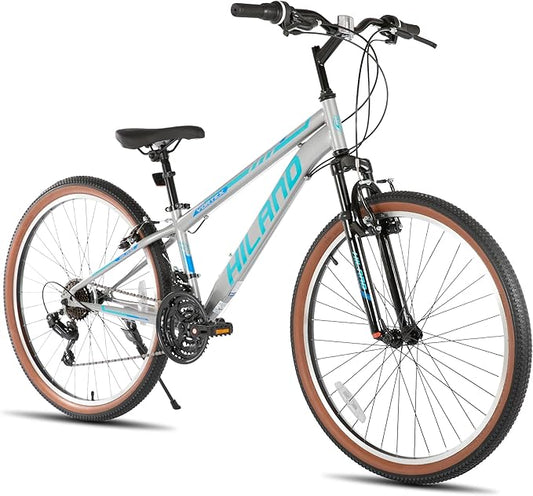 HILAND 26 Inch Mountain Bike for Mens and Womens, 21 Speeds Mountain Bicycle, High-Tensile Steel Frame, V Brake, Hardtail MTB for Adults