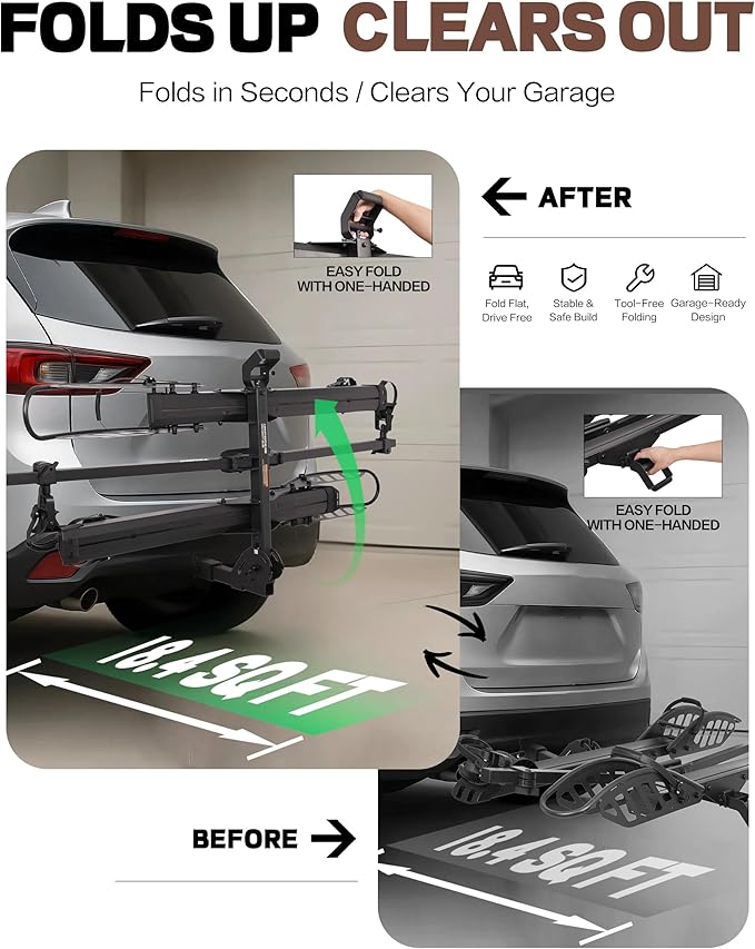 Hitch 2-Bike Rack, 200 lbs Capacity E-Bike Carrier Platform Mount, Up to 5’’ Fat Tire Bicyclefor 2’’ Receiver Cars Trucks SUVs Minivans RV, Trailer (Mate)