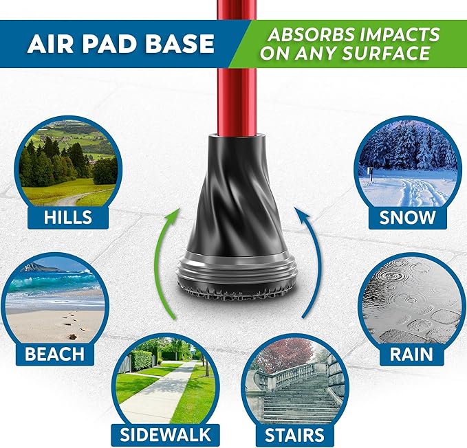 HONEYBULL Foldable Walking Cane for Seniors & Adults – Adjustable 8 Height Settings 30-37", Lightweight Collapsible Cane with Air Cushion Tip, Ergonomic Comfort Grip & Wrist Strap