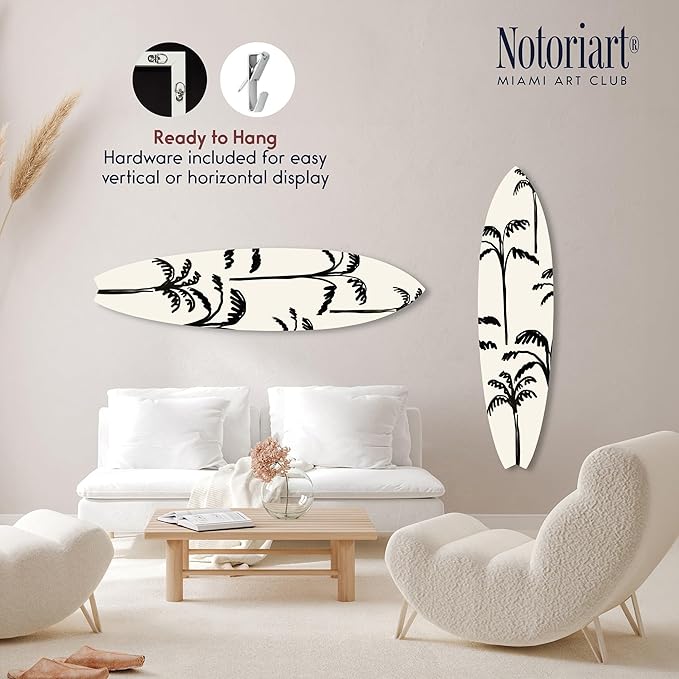 Palms Minimalist Surfboard Acrylic Wall Art Die-Cut Coastal Modern High-Gloss Home Decor, 15" x 60"