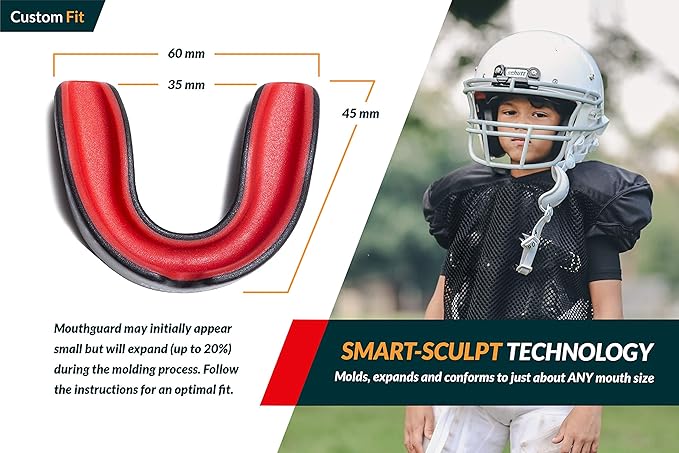 Sports Mouth Guard for Boxing, Football, MMA, Wrestling, Muay Thai, Hockey & Lacrosse Custom Fit Mouthguard for Men, Women, Kids & Youth Case Included, Comfortable, BPA Free, Braces Compatible