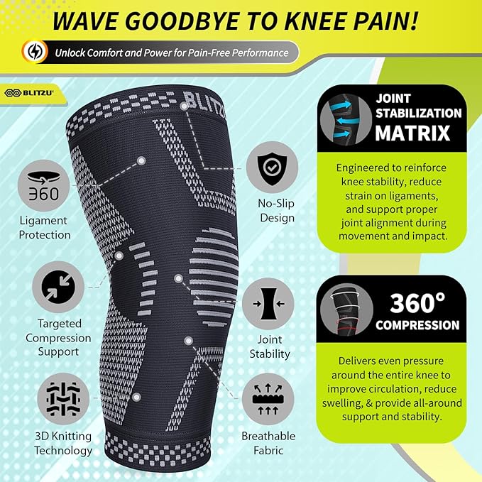 Knee Brace for Women & Men, 2 Pack Compression Knee Brace, Knee Support Sleeve for Pain Relief, Running, Workout, Sports, Knee Braces for ACL, Meniscus Tear, Arthritis and Injury Recovery Jet Black XL