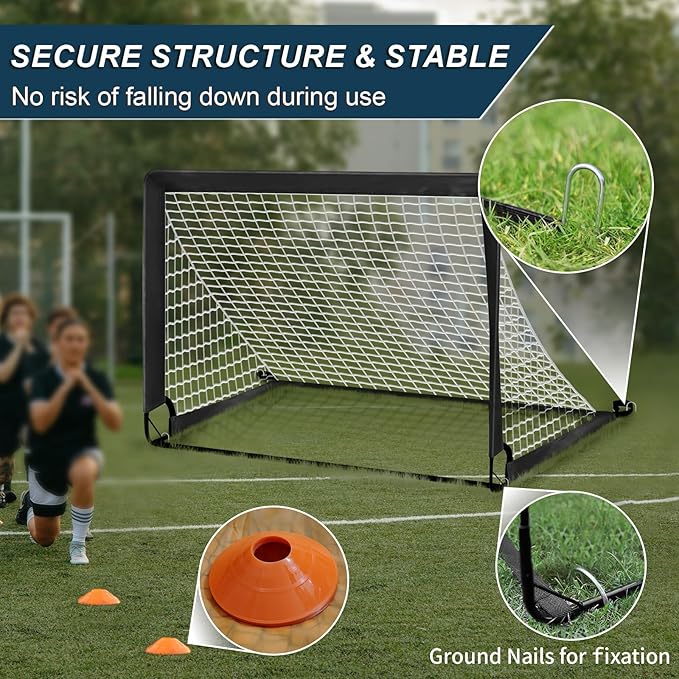 Portable 4’x3’ Soccer Goals for Backyard - Youth Soccer Training Equipment with Net, Cones & Storage Bag - Durable Kids Soccer Goal Set for Outdoor Practice (Ages 3-12)