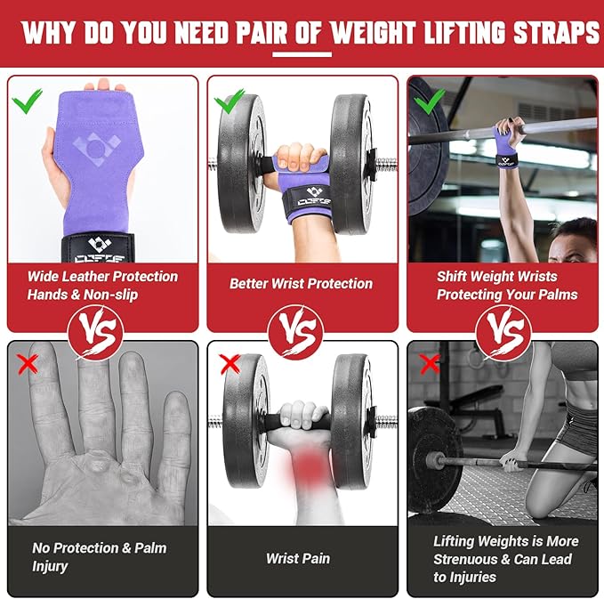 Weight Lifting Wrist Strap, Double Layer Leather Wrist Strap for Deadlift and Powerlifting, Adjustable Neoprene Padded Gym Workout Lifting Hooks (Pair)