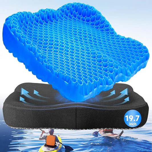 Extra Thicker Kayak Seat Cushion, Waterproof Kayak Gel Seat Cushion for Long Sitting Coccyx Sciatica Pain Relief Boat Cushion Kayak Accessories Pad for Fishing Canoe Rowing Stadium
