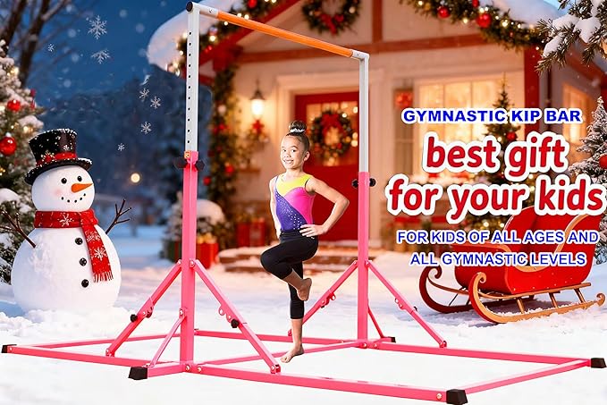 MARFULA Gymnastic Bar for Kid and Teenage Ages 3-25, 5 FT / 8 FT Base Length, 4 FT Width 5 FT Height, Gymnastic Kip Bar Horizontal Bar for Gymnast, Gymnastic Training Equipment for Home and Club Use