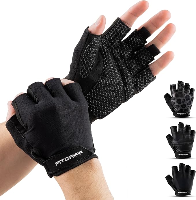 Fitgriff® Workout Gloves (Padded) for Men & Women - Fingerless Gym Gloves for Weight Lifting, Training - Full Palm Protection, Size : 9
