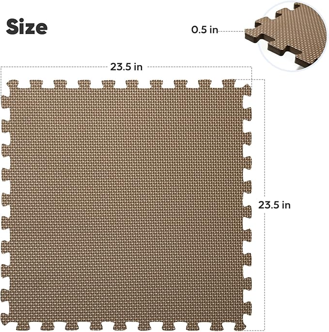 Home Gym Mat, Puzzle Exercise Mat, EVA Interlocking Foam Floor Tiles for Home Workout Equipment and Kids' Play Areas - Blue, 24 in x 24 in x ½ in - (Brown, 24 Pack(96 SQ FT))