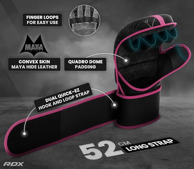 RDX MMA Gloves Sparring Grappling, Hybrid Open Palm Martial Arts Mitts Men Women, Maya Hide Leather Wrist Support, Cage Fighting Combat Sports Boxing Glove Training, Muay Thai, Punching Bag Kickboxing