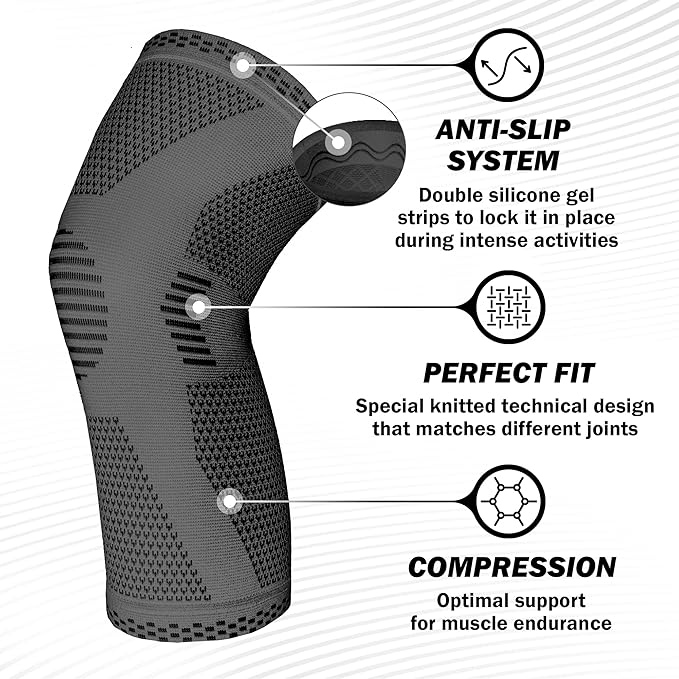 POWERLIX Knee Compression Sleeve - Best Knee Brace for Knee Pain for Men & Women – Knee Support for Running, Basketball, Volleyball, Weightlifting, Gym, Workout, Sports - (Gray XXL)