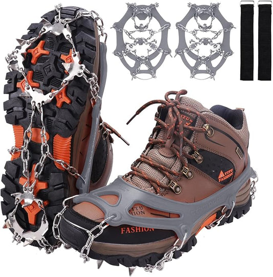 WIN.MAX Crampons for Shoes, Traction Cleats Ice Snow Grips with 19 Stainless Steel Spikes, Shoe Talons Anti - Slip Boots Spikes for Walking, Jogging, Climbing and Hiking