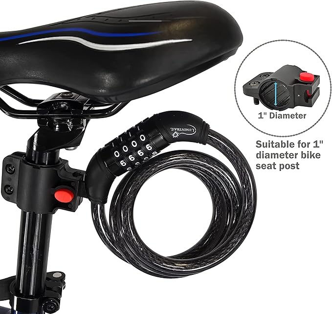 Lumintrail Combination Bike Lock Cable - 6 Feet Bike Locks 2 Pack Heavy Duty Anti Theft with Combinations - Bike Cable Lock Combination with Mounting Brackett (2 Pack, Black)
