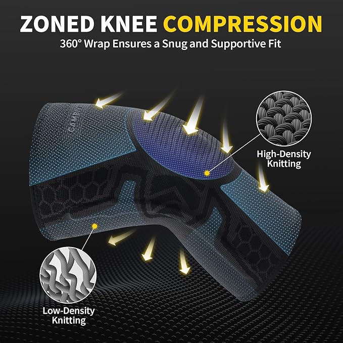 CAMBIVO 2 Pack Knee Brace for Men and Women, Knee Sleeves for Men with Patella Gel Pad and Side Stabilizers, Knee Compression Sleeves for Knee Pain Relief, Running, Workout, Daily Use