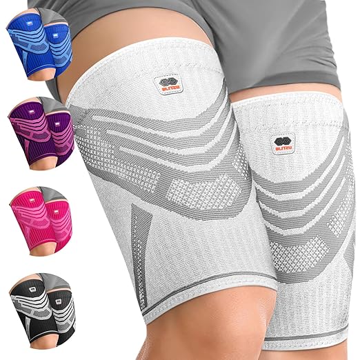 Hamstring Compression Sleeve, Thigh Compression Sleeve for Women and Men, Upper Leg Brace for Groin, Sciatica & Quad Tendonitis, Wrap Support for Recovery, Running, Sports and Workout White M