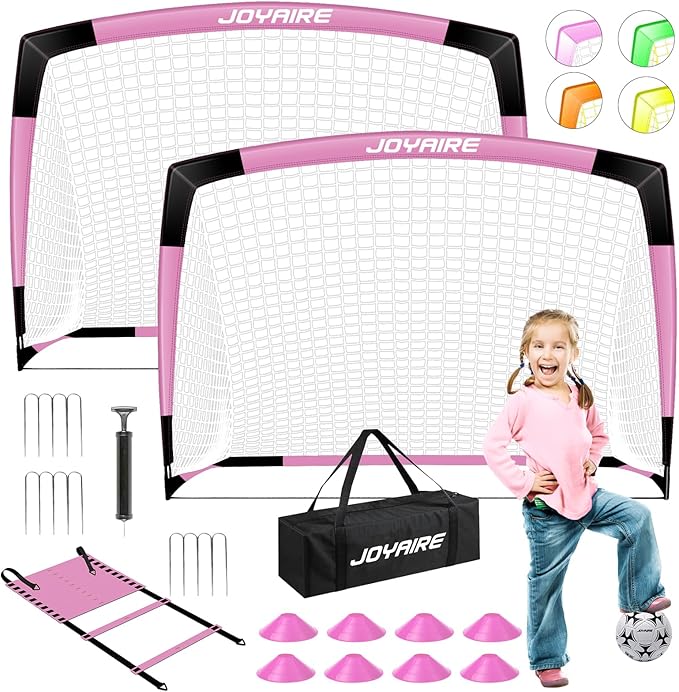 Kids Soccer Goals for Backyard Set, Portable Toddler Soccer Goal 2 of 4x3 ft, 6x4 ft, 7x5 ft, Soccer Training Equipment, Pop Up Soccer Net Kit with Size 4 Soccer Ball, Youth Games, Outdoor Sports Play