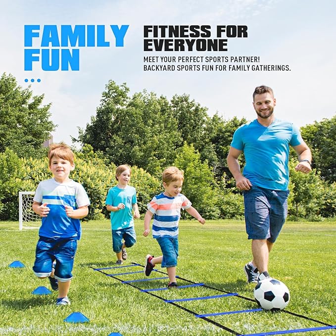 Agility Training Equipment, Soccer Training Equipment, Agility Speed Training Set for Kid Youth Adult, 20FT Agility Ladder, 4 Hurdles,12 Soccer Cones, Jump Rope, Running Parachute, Drill Charts