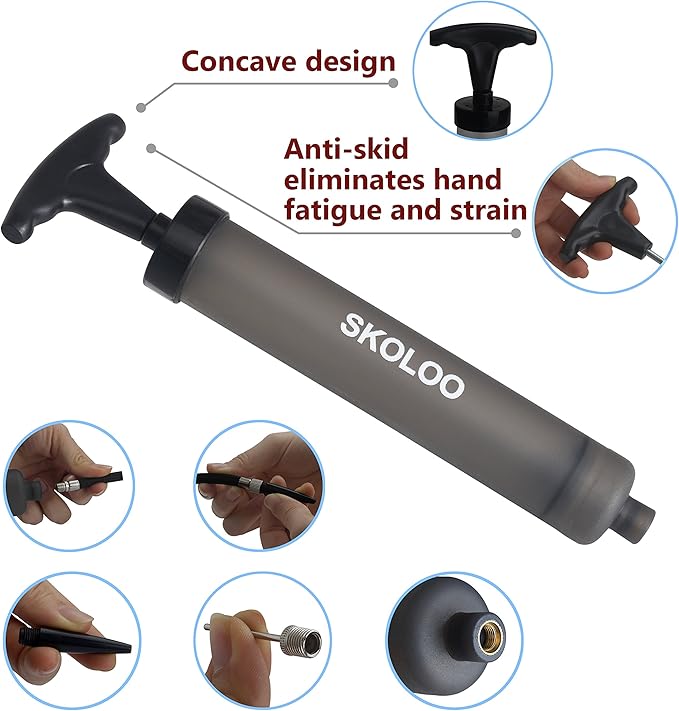 SKOLOO 10" Portable Hand Air Ball Pump Inflator Kit with Needle, Nozzle, Extension Hose for Soccer Basketball Football Volleyball Water Polo Rugby Exercise Sports Ball Balloon Swim Inflatables