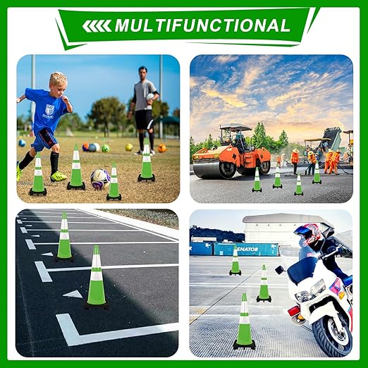 Traffic Safety Cone 28 Inches, with Reflex Collars of Parking Lots, Lane Road Traffic Control Construction Driving Safety Cone 6 Pack Green