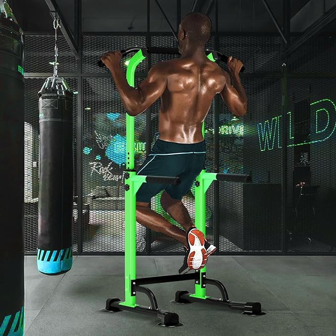 DlandHome Power Tower Pull Up Dip Station Multi-Function Fitness Equipment for Strength Training Adjustable Height Dip Stand for Home Gym