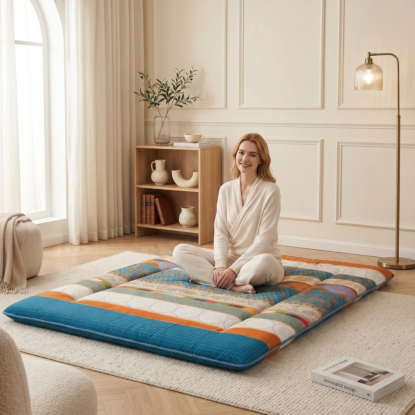XICIKIN 2.5" Japanese Floor Mattress, Foldable Floor Mattress with Washable Cover Japanese Futon for Camping, Guest (Bohemian, Full)
