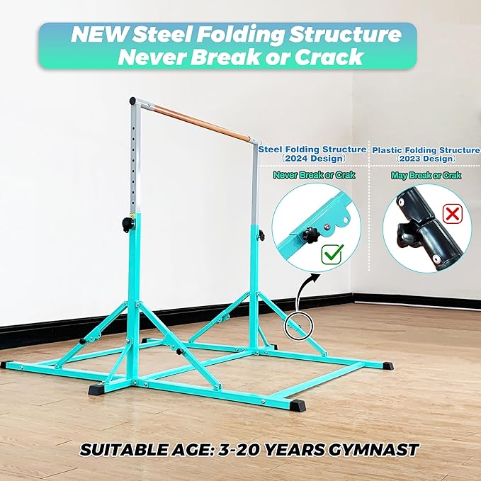 MARFULA Gymnastic Bar for Kid and Teenage Ages 3-25, 5 FT / 8 FT Base Length, 4 FT Width 5 FT Height, Gymnastic Kip Bar Horizontal Bar for Gymnast, Gymnastic Training Equipment for Home and Club Use