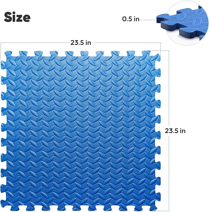 Home Gym Mat, Puzzle Exercise Mat, EVA Interlocking Foam Floor Tiles for Home Workout Equipment and Kids' Play Areas - Black, 24 in x 24 in x ½ in - 16 Tiles (Black, 16 Pack, 64 SQ FT)