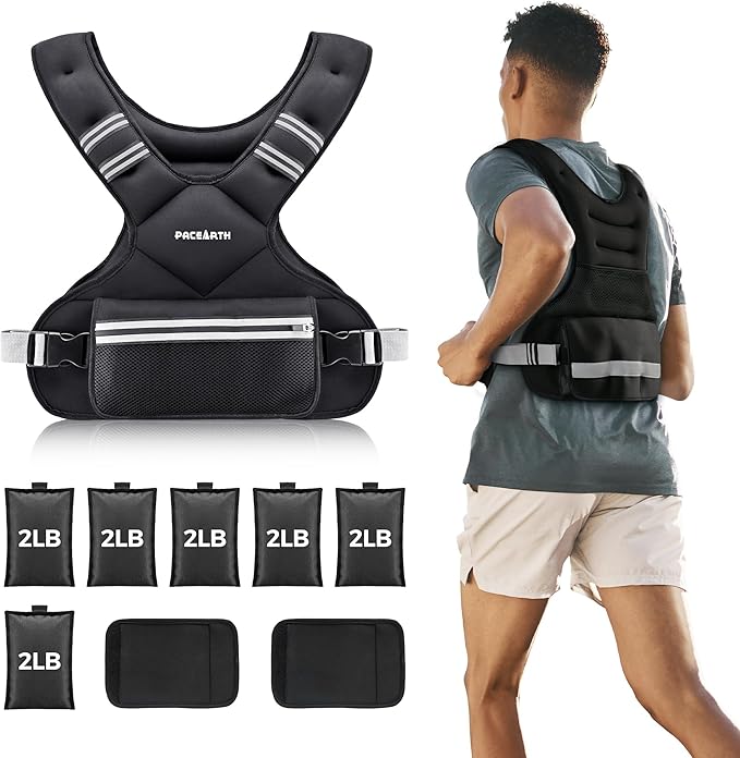 PACEARTH Adjustable Weight Vest 4-10lbs / 11-20lbs / 20-32lbs X-Shape Weighted Vest for Women and Men, Home Workout Ironsand Vest with Zipper Pouch and 6 Weight Packs, Available in Pink, Gray, Black