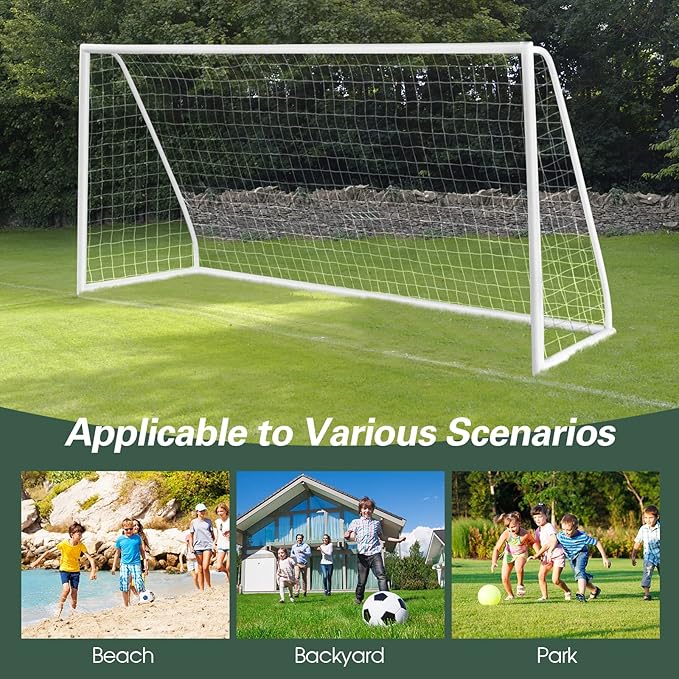 GYMAX Soccer Goal, Soccer Goals for Backyard with All Weather Net, Ground Stake & Zip Ties, Easy Assembly Folding Soccer Frame and Net for Kids School Club Training Practice